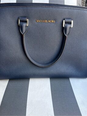 Michael Kors Navy Saffiano Leather Tote with Gold Hardware